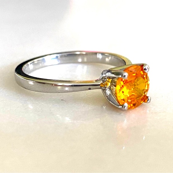 BRAND NEW 1.21 Carat Orange Sapphire Platinum Ring, Sz 6.25 - Picture 5 of 15